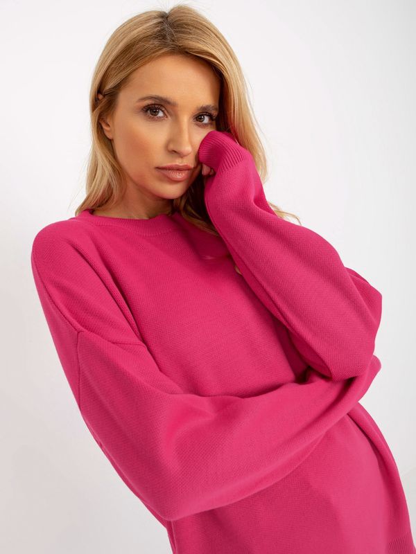 Fashionhunters Fuchsia Women's Oversize Sweater with Long Sleeves