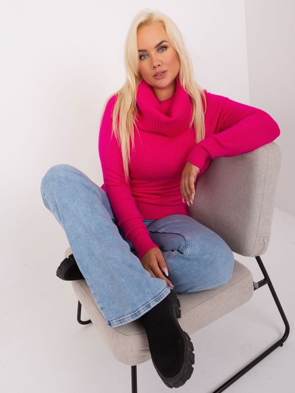 Fashionhunters Fuchsia women's plus-size sweater with a flowing turtleneck