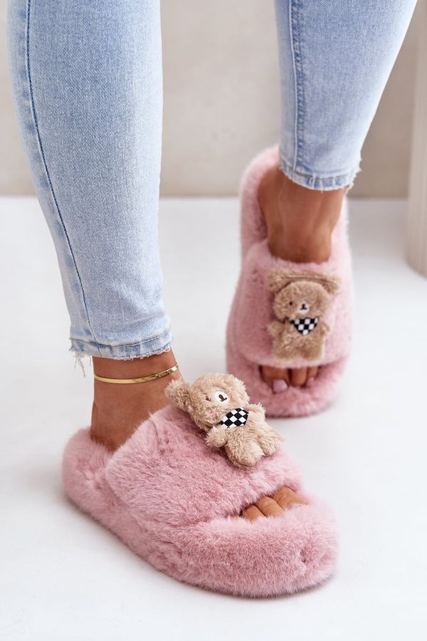 Kesi Futrzane Women's slippers with teddy bear pink Romania