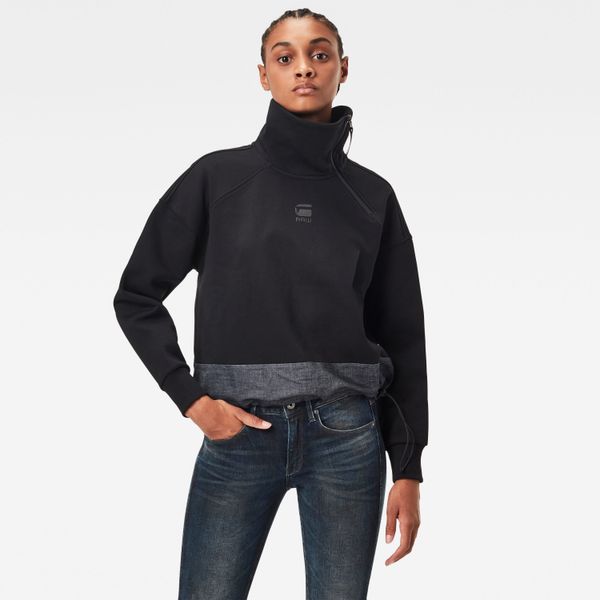 G Star G-STAR Sweatshirt - Fabric mix high collar zip os sw wm black