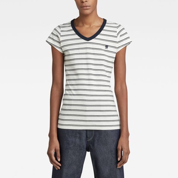 G Star G-STAR T-shirt - Eyben stripe slim v t wmn s\s beige