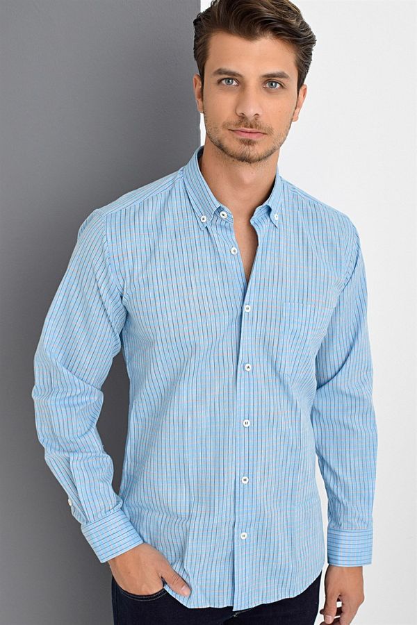 dewberry G617 DEWBERRY LINEN SHIRT-BLUE