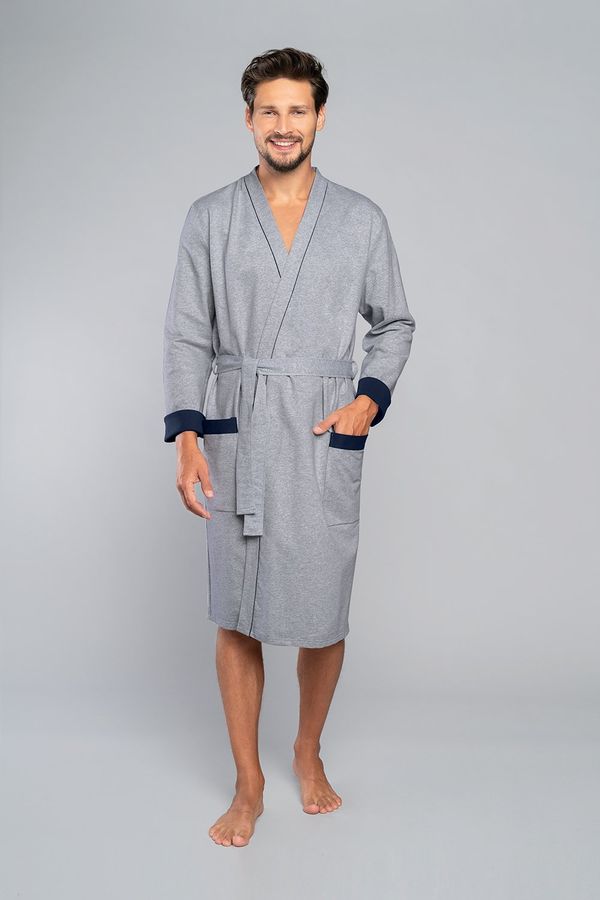 Italian Fashion Gabriel Long Sleeve Bathrobe - Melange/Navy Blue