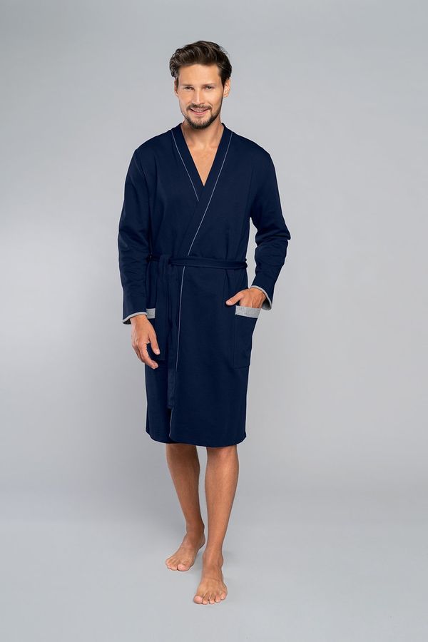 Italian Fashion Gabriel Long Sleeve Bathrobe - Navy Blue/Melange