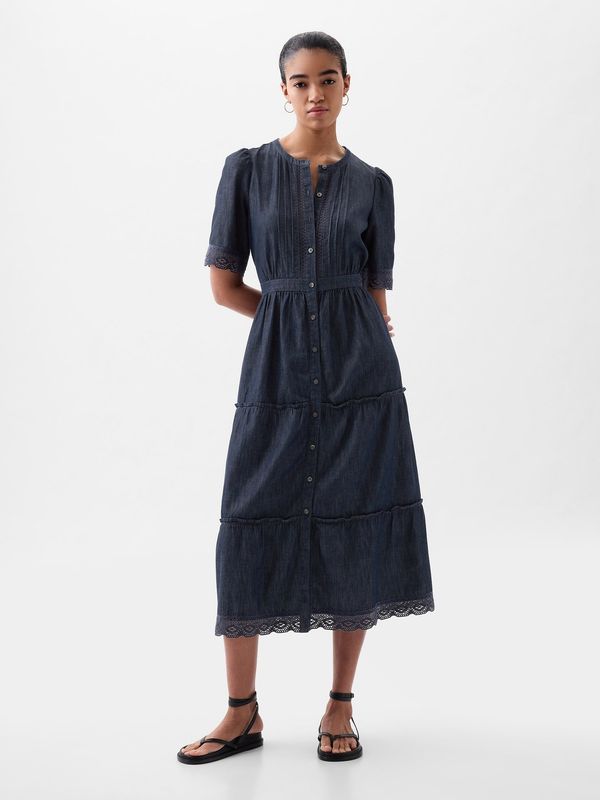 GAP GAP Denim Midi Dress with Lace - Women's