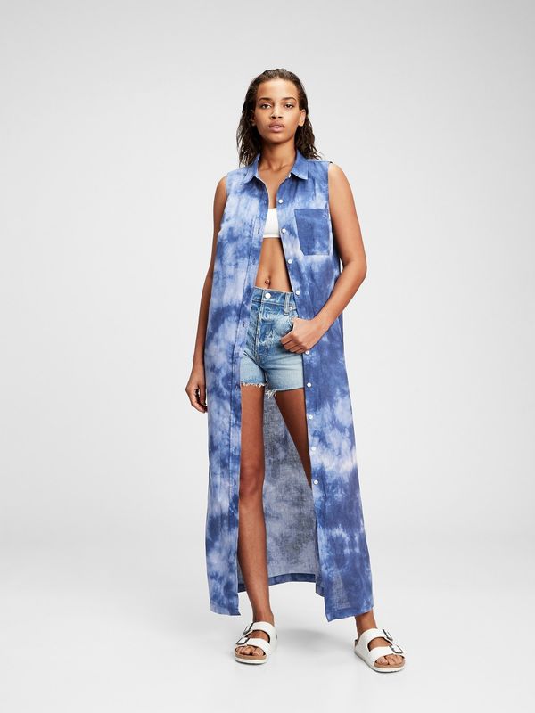 GAP GAP Dress sleeveless linen maxi tie dye shirtdress - Women's