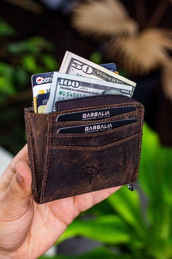 Garbalia Garbalia Figo Crazy Brown Genuine Leather Zippered Mini Wallet with Card Holder
