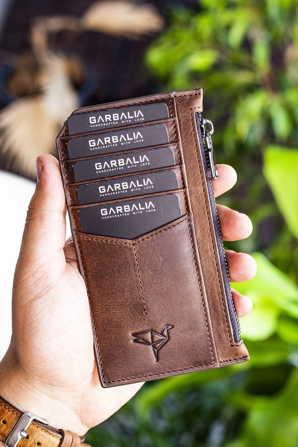 Garbalia Garbalia Izev Blush Genuine Leather Zippered Crazy Brown Unisex Card Holder Wallet