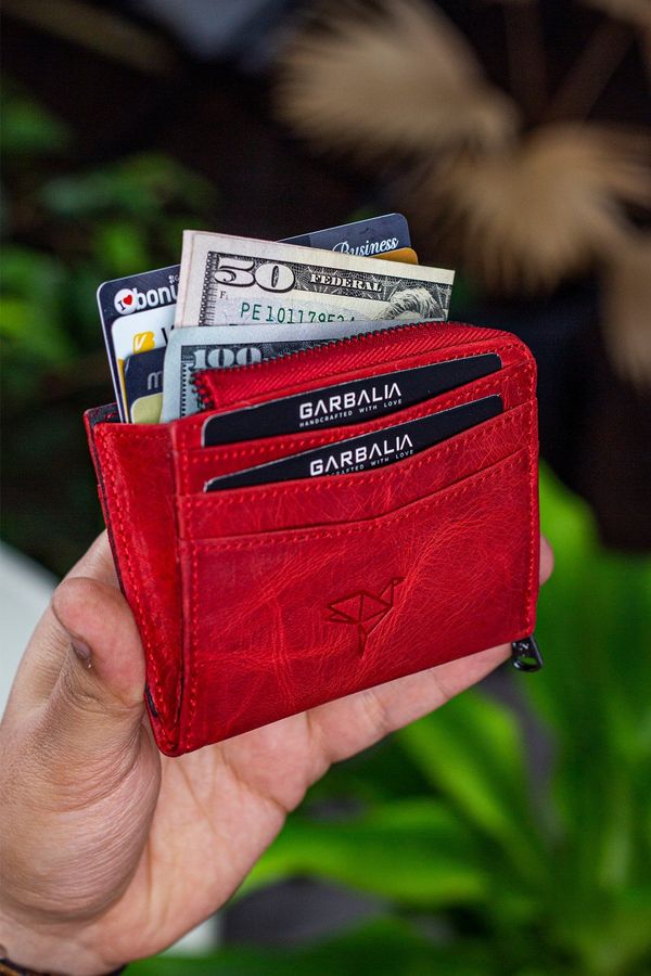 Garbalia Garbalia Unisex Red Zippered Mini Card Holder Wallet