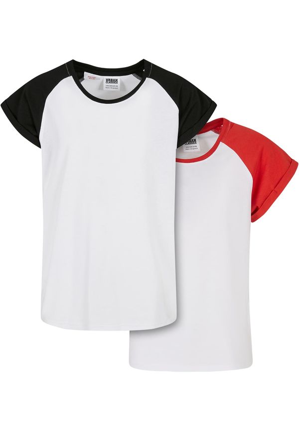 Urban Classics Kids Girls' Contrasting Raglan T-Shirt 2-Pack White/Hugered+White/Black