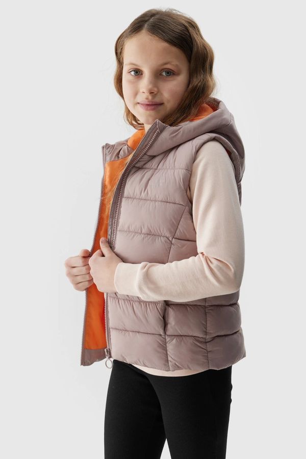 4F Girls' down vest with 4F synthetic down filling - beige