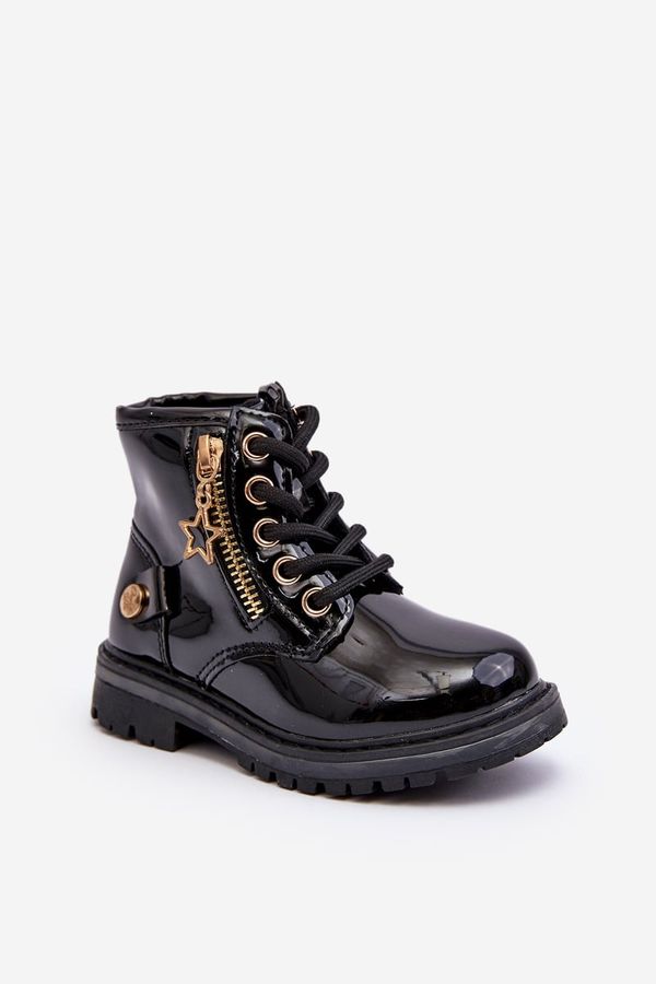 Kesi Girls' patent leather boots with zipper, insulated black Felori