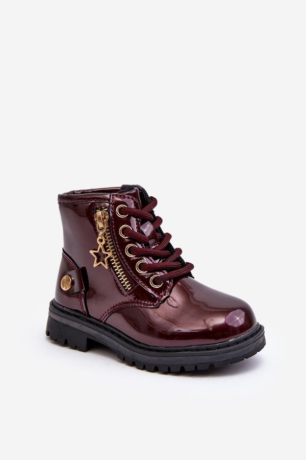 Kesi Girls' patent leather boots with zipper, warm burgundy Felori