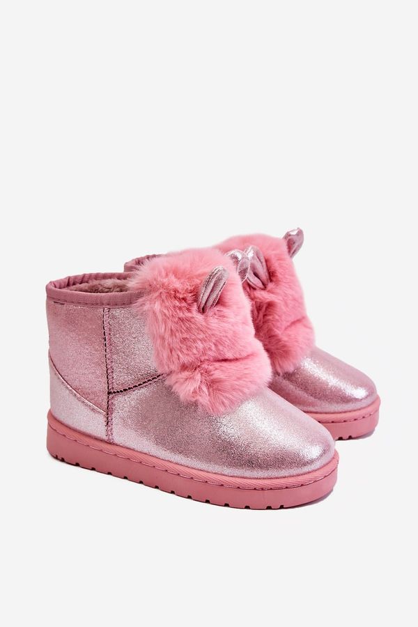 FR1 Girls' Snow Warm Boots with Fur Ears Pink Betty