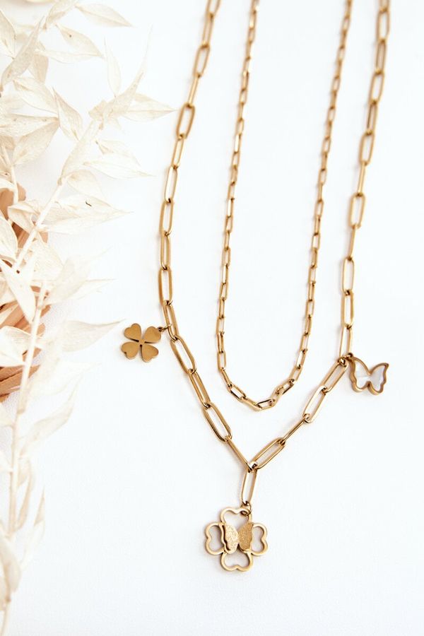 Glam Chic Glam Chic Double Chain With Clovers And Butterflies Gold