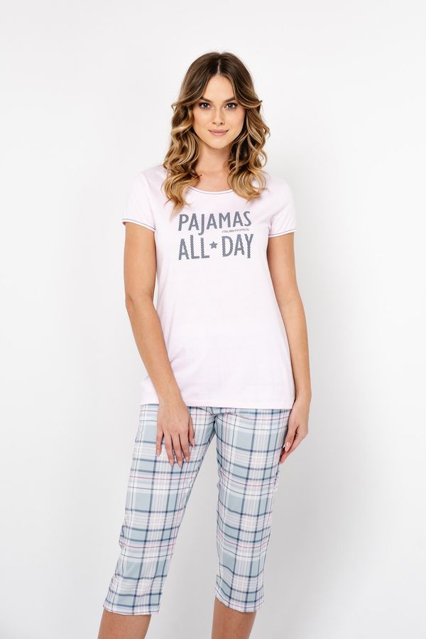 Italian Fashion Glamour women's pyjamas, short sleeves, 3/4 leg - light pink/print