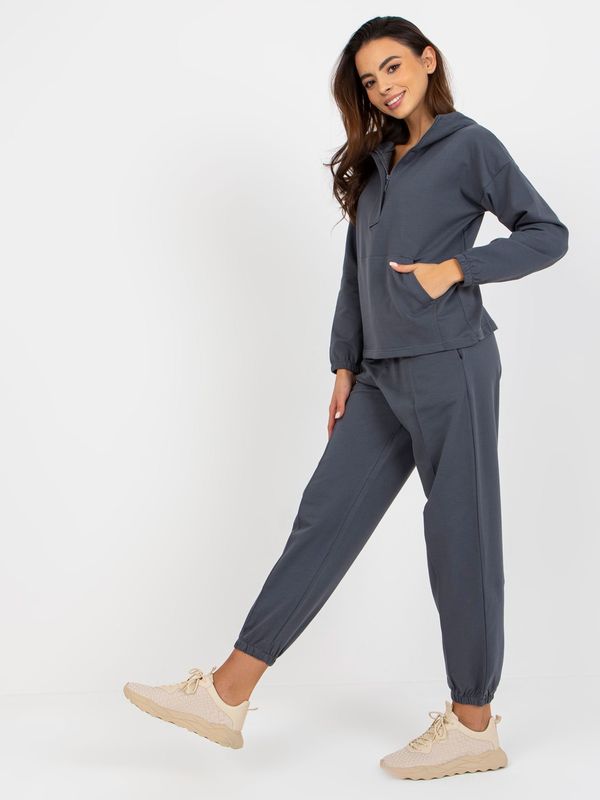 Fashionhunters Graphite Smooth Cotton Pajamas With Hood