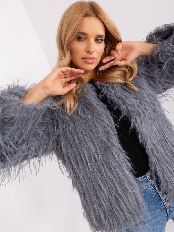 Fashionhunters Gray fur transitional jacket with pockets