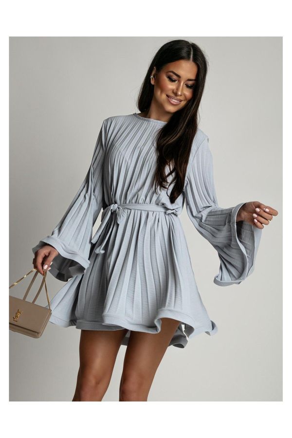 FASARDI Gray pleated dress with wide sleeves
