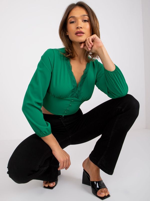 Fashionhunters Green Agathe blouse with V-neck