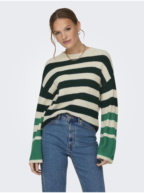 JDY Green and cream women's striped sweater JDY Drea - Women