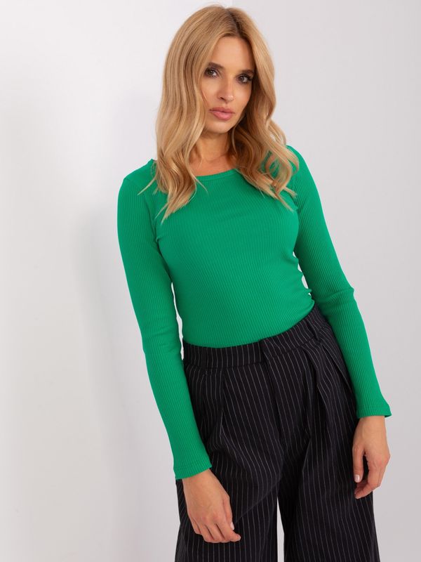 Fashionhunters Green basic striped blouse with long sleeves