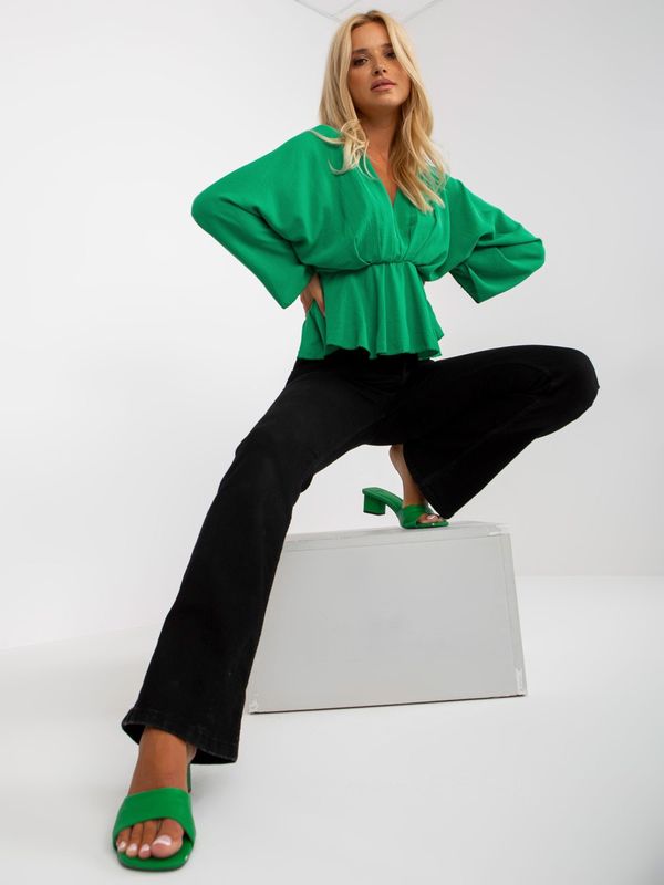 Fashionhunters Green blouse of one size with wide Raquel sleeves