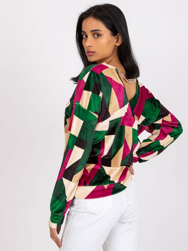 Fashionhunters Green-fuchsia blouse from Lilian velor