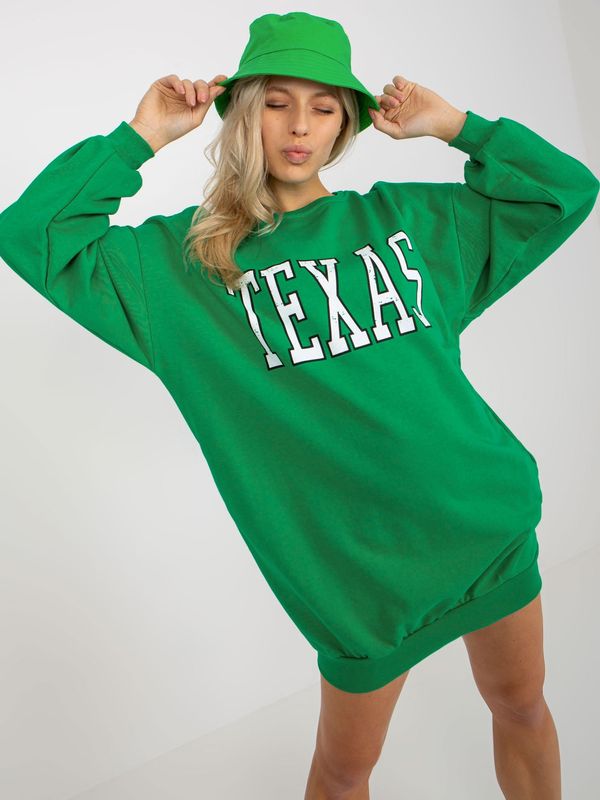 Fashionhunters Green long loose sweatshirt with print and pockets