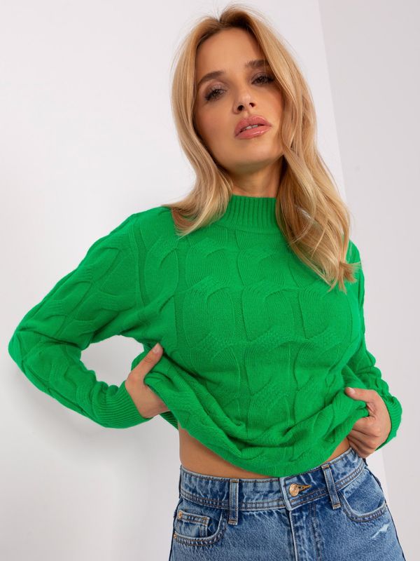 Fashionhunters Green loose knitted sweater