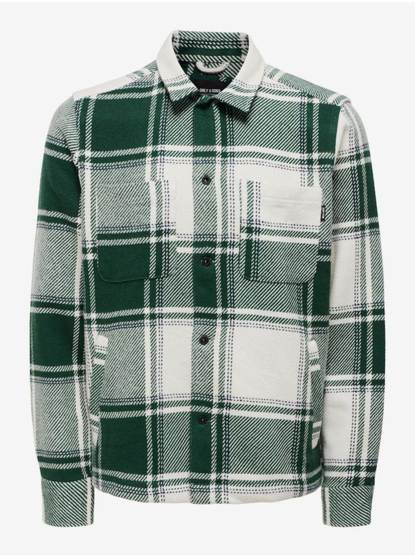 Only Green Men's Plaid Shirt Jacket ONLY & SONS Mace - Men