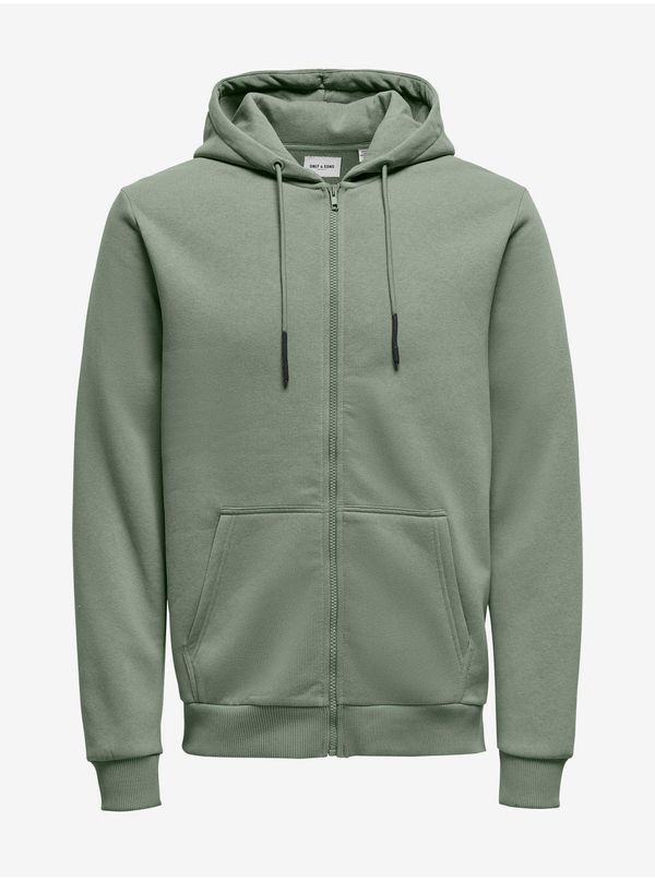 Only Green Mens Zippered Hoodie ONLY & SONS Ceres - Men