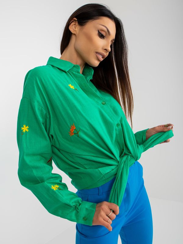 Fashionhunters Green oversized button shirt with embroidery