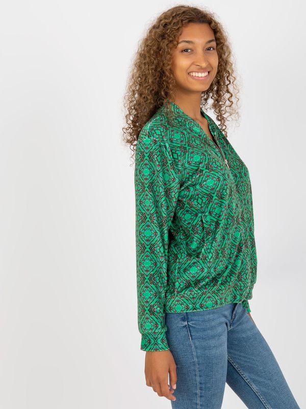 Fashionhunters Green patterned bomber jacket RUE PARIS with pockets