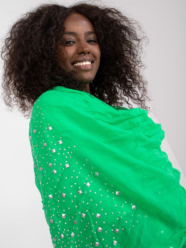 Fashionhunters Green scarf with application of rhinestones