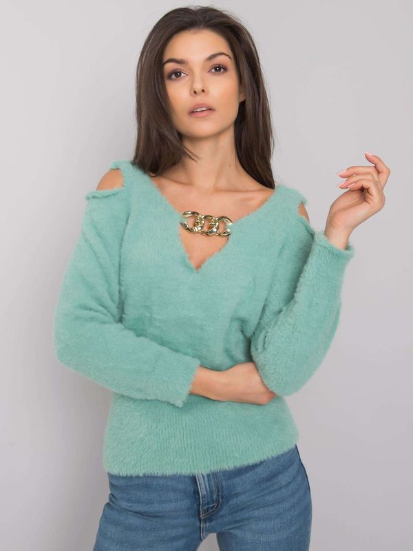 Fashionhunters Green sweater with cut-outs by Leandre RUE PARIS