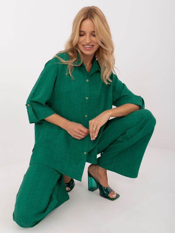 Fashionhunters Green two-piece summer set with 3/4 sleeves