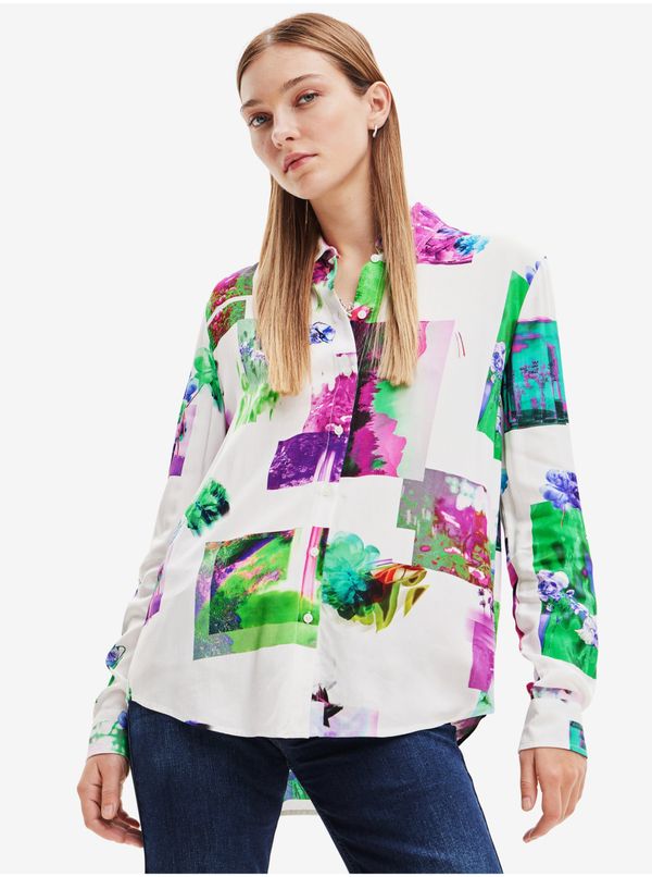 DESIGUAL Green-white Desigual Trieste Patterned Shirt - Women