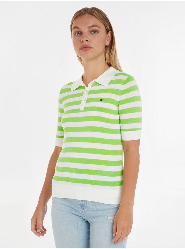 Tommy Hilfiger Green-white Ladies Striped Polo T-Shirt Tommy Hilfiger - Women