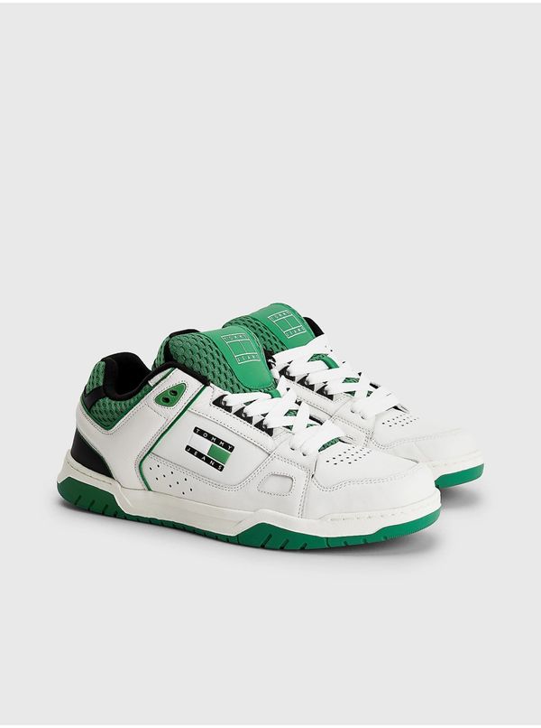 Tommy Hilfiger Green-White Mens Leather Sneakers Tommy Jeans - Men
