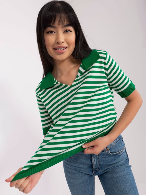 Fashionhunters Green-white striped knitted blouse