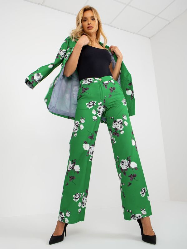 Fashionhunters Green wide fabric trousers with flowers from the suit