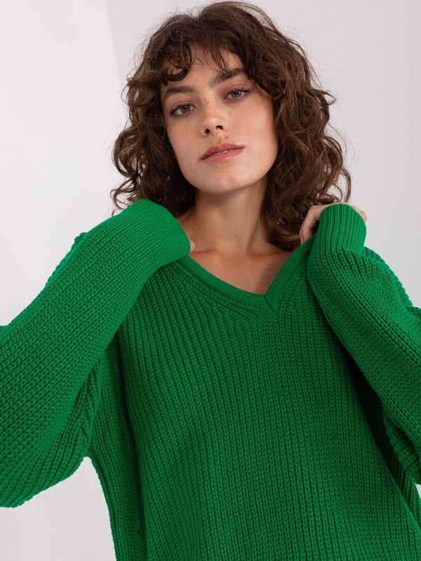 Fashionhunters Green women's oversize neckline sweater