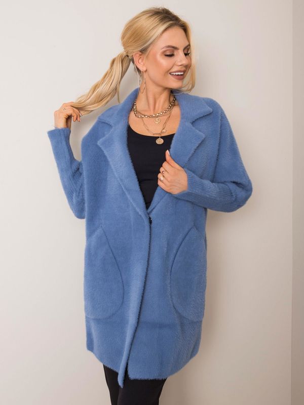 Fashionhunters Grey and blue fluffy alpaca coat