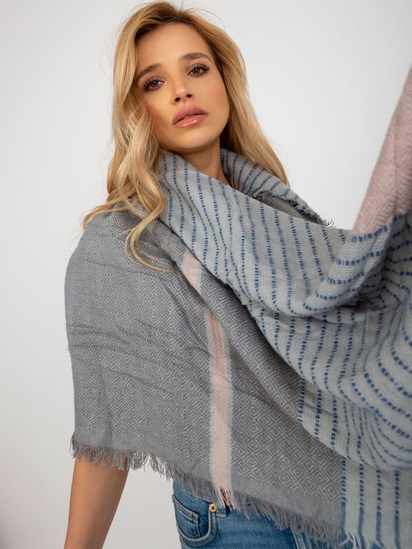 Fashionhunters Grey and light pink patterned scarf