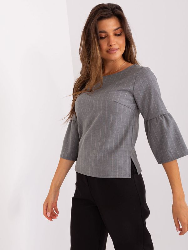 Fashionhunters Grey and light pink striped formal blouse