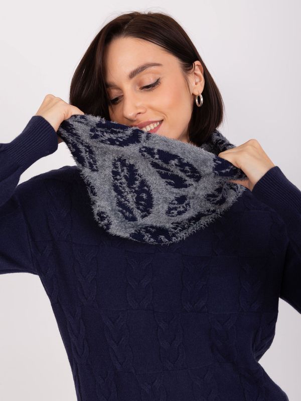 Fashionhunters Grey and navy blue women's scarf with patterns