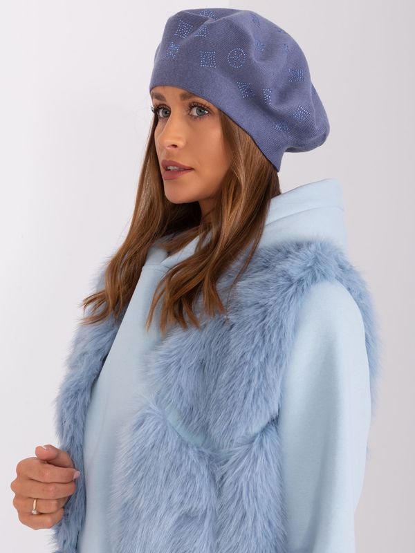 Fashionhunters Grey-blue women's beret with appliqués