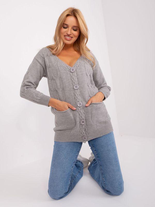 Fashionhunters Grey cardigan with large buttons