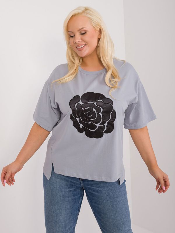 Fashionhunters Grey casual blouse in a larger size with a patch